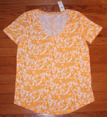 NEW NWT Womens GAP 100% Cotton V-Neck Easy Tee T-Shirt Mango Parrots Print *N5
