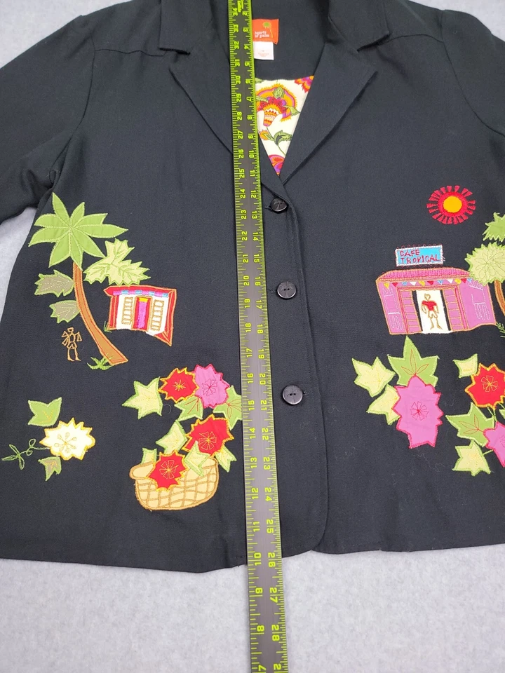 Hearts Of Palm Blazer Jacket Women 12 Black Embroidered Floral Single Breasted - Image 4 of 4