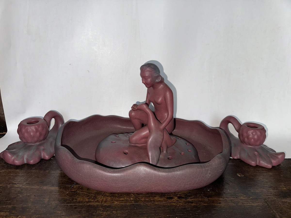 Van Briggle Mulberry Leda & The Swan Art Pottery Flower Frog