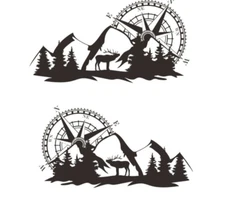 2Pcs Car Truck Compass Mountain Graphics Decals Stickers Black Vinyl Washable