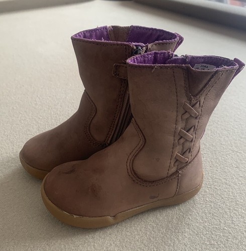 Stride Rite Zora Leather Boot Toddler Kid Girl 5 Brown Purple Criss Cross Zipper - Picture 5 of 11