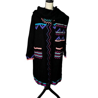 Anthony Original Sweater Scarf Set 2X Black Embroidered Cultural Long Fringe NEW