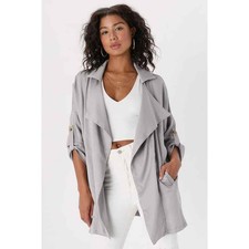 Lulus Light Grey Lite Weight Lucky Break Oversized Jacket - Nwt - Size Small
