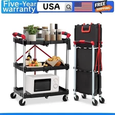 Folding Service Cart 3 Tier Folding Utility Cart Collapsible Utility Carts Shel