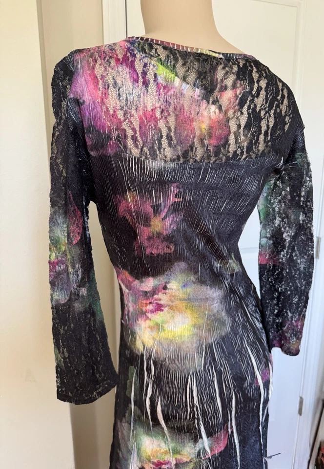 Vestido Komarov Encaje Floral Plisado Fiesta Cóctel Para Mujer Talla M Elástico Midi Foto 3 de 4