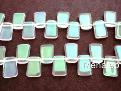 23 10 x 14mm Czech Glass Wedge Tablet Beads: Luster Iris - Crystal