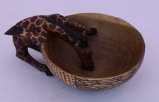 African Giraffe Drinking Bowl Painted Hand carved Wooden Decorative Painted