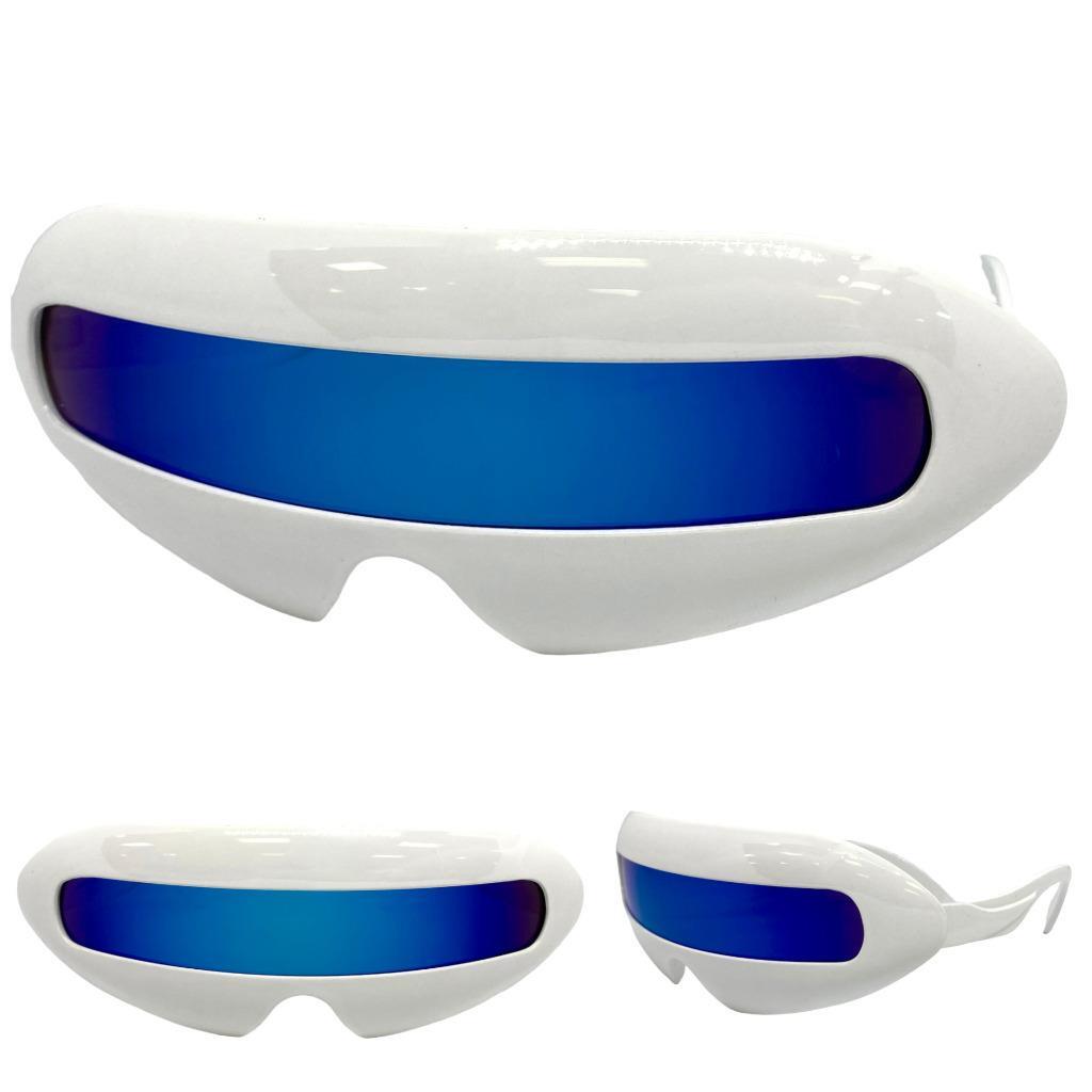 Disfraz De Fiesta De Robot Espacial Con Cíclope Futurista Y Gafas De Sol Blancas