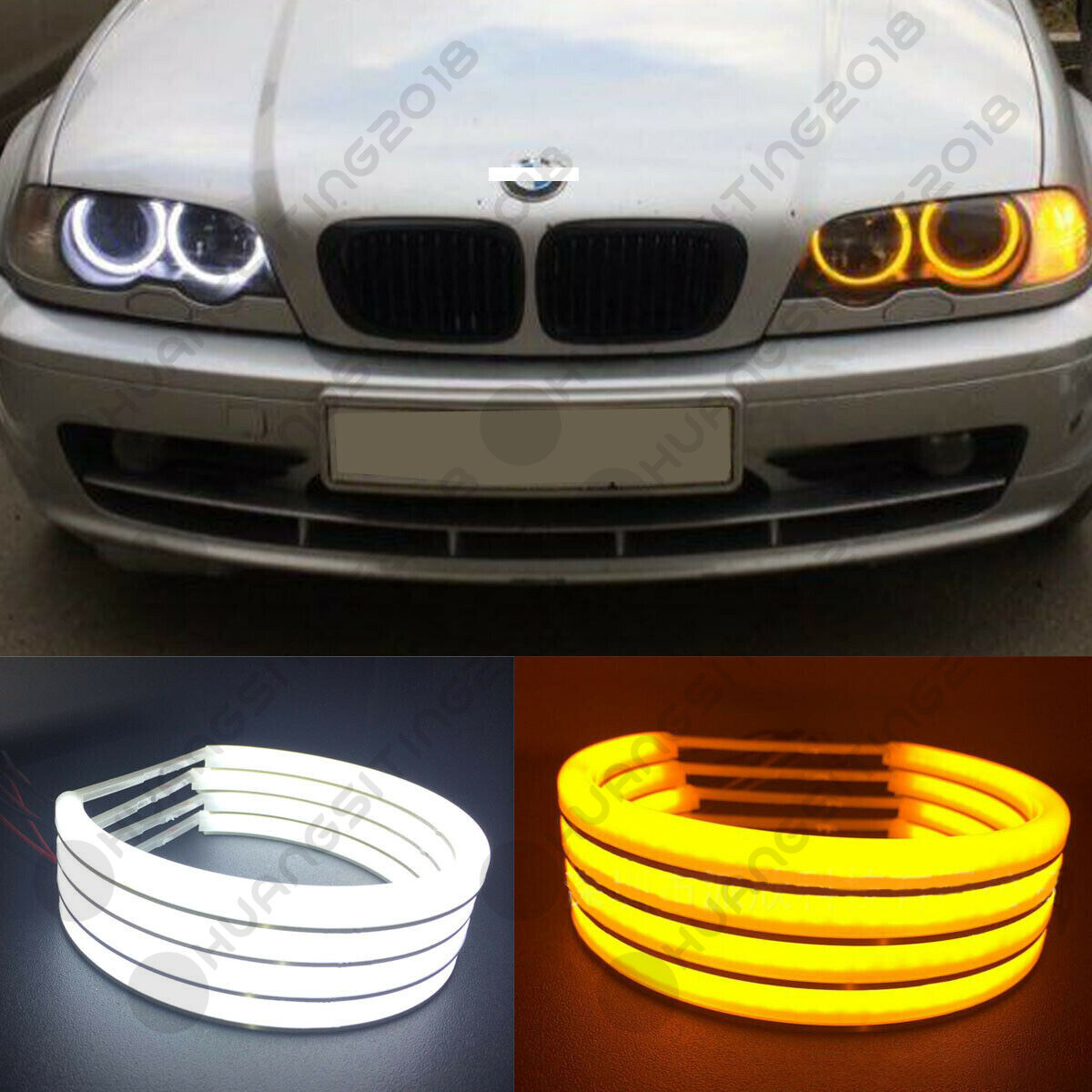 White + Yellow Cotton Light Angel Eyes Halo Ring SMD LED For BMW E36 E38  E39 E46