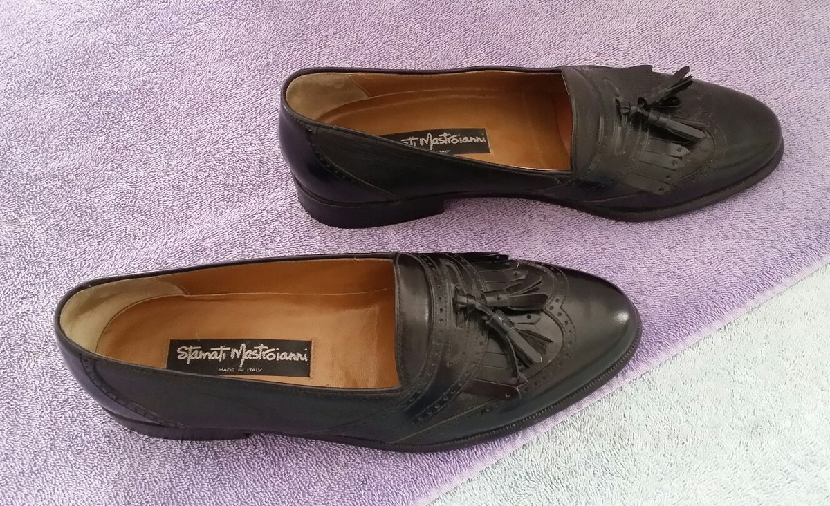 Stamati Mastroianni Italy Black Leather Tassel Loafers Men\'s Size‎ 12 Stamati Mastroianni Tassel Loafers Men 11 M Black Leather  main image 4