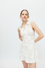 Urban Outfitters Tia Button Mini Dress Beige Floral Tropical - Size M