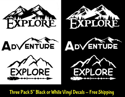 Explore Mountains Hiking Adventure 3 Pack 5'' Vinyl Decal car truck window camper