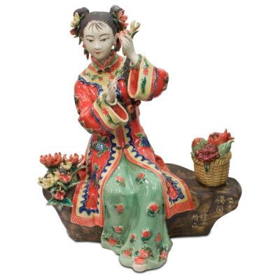 US Seller - Chinese Porcelain Figurine, Shi Wan Lady in Red