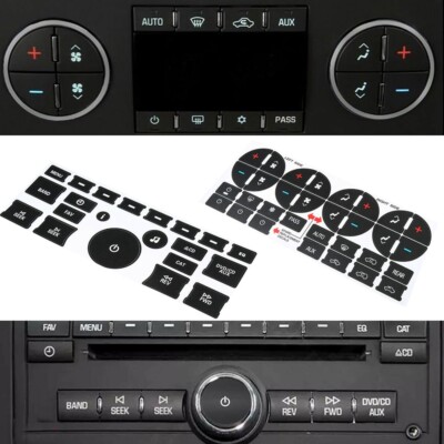 For Car Radio + A/C Climate Control Button Repair Decals Stickers 1 Set Black