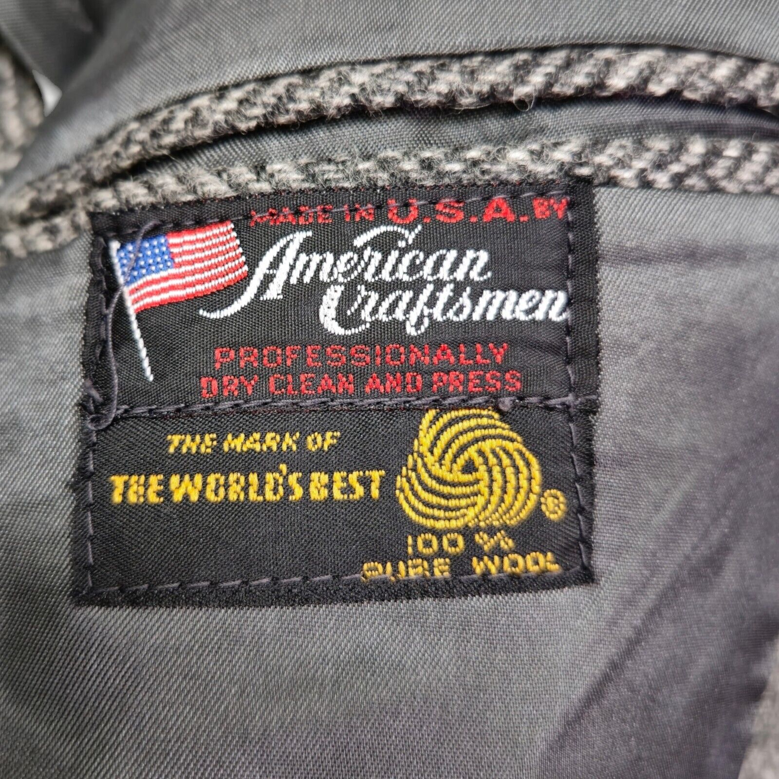 Vintage American Craftsman Jacket Mens Wool Gray Herringbone Sport Coat Size 50