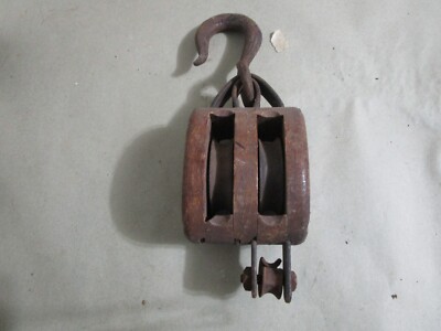 Vintage Madesco Products Easton PA Wood Pulley & Hook Block Tackle
