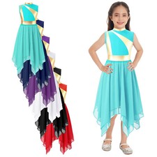 Kids Girls Gown Sleeveless Costume Modern Dancing Dress Dance Dresses Quick Dry