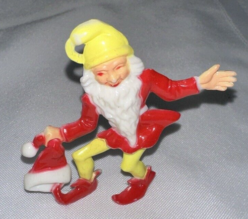 Vintage Rare 1950's HTF Plastic Elf W/Santa Hat Decoration USA approx. 2.75" - Picture 4 of 4