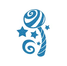 Sugar Tattoos, Glittered, Sparkling Blue Lollipop & Stars, USA Made, Temporary