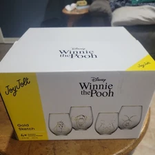NEW JoyJolt Winnie the Pooh Gold Sketch Glass Set – 4pc Stemless 19oz