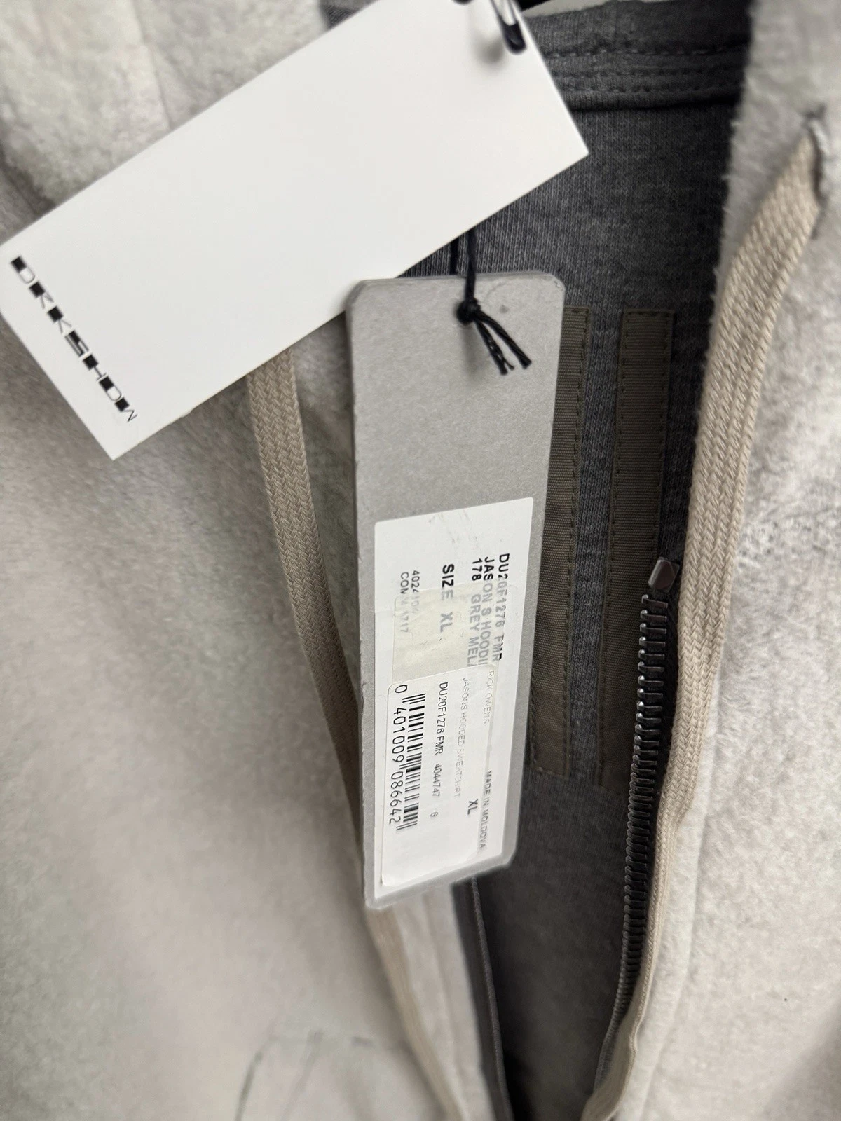 Felpa con cappuccio RICK OWENS DRKSHDW cotone zip reversibile Jason GRIGIO MELANGE BIANCO