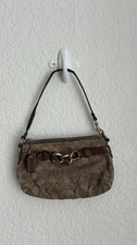 Coach Signature Logo Monogram Wristlet Zip Pouch Brown/Tan Small, Gold Chain