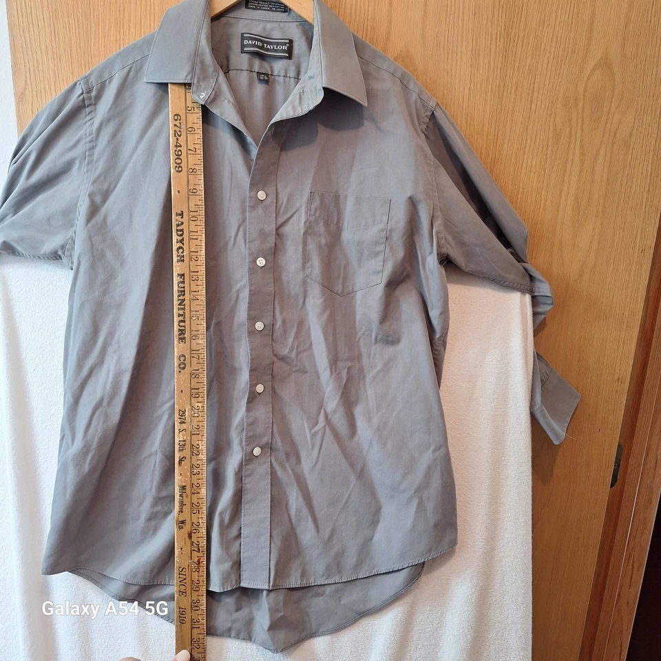 Camisa de vestir para hombre David Taylor vintage Sears color gris manga larga 16,5 Foto 3 de 4