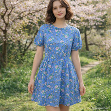J.Crew Floral Puff Sleeve Mini Dress 4 Blue Pink Cottage Spring Casual NWT $110