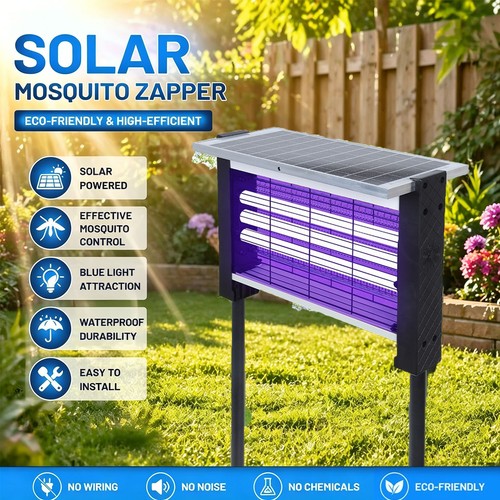 4500V Solar Bug Zapper Outdoor Mosquito Zapper Waterproof Electric Fly Zapper US