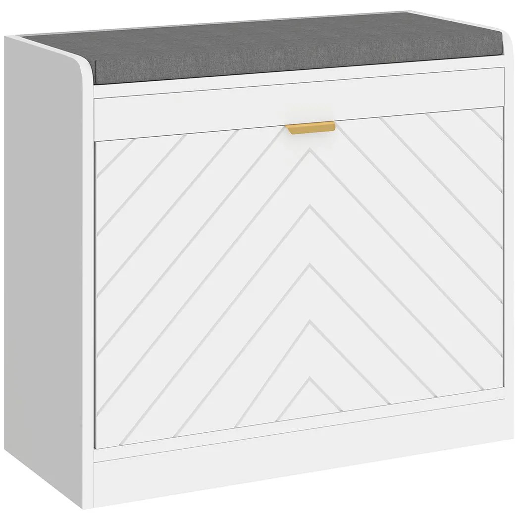 Rackhams White Shoe Bench With 1 Flip Drawer, Cushion, 5 Pairs For Entryway - Mdf, Polyester - 1 - Image 2