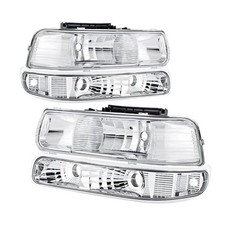 Headlights Assembly Compatible with 99-02 Chevy Silverado Chrome Housing Clear