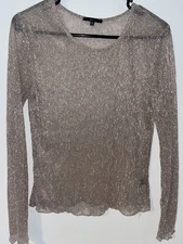 H & M Women’s Sparkly Sheer Pewter Mock Neck Long Sleeve Top Medium New W Tags