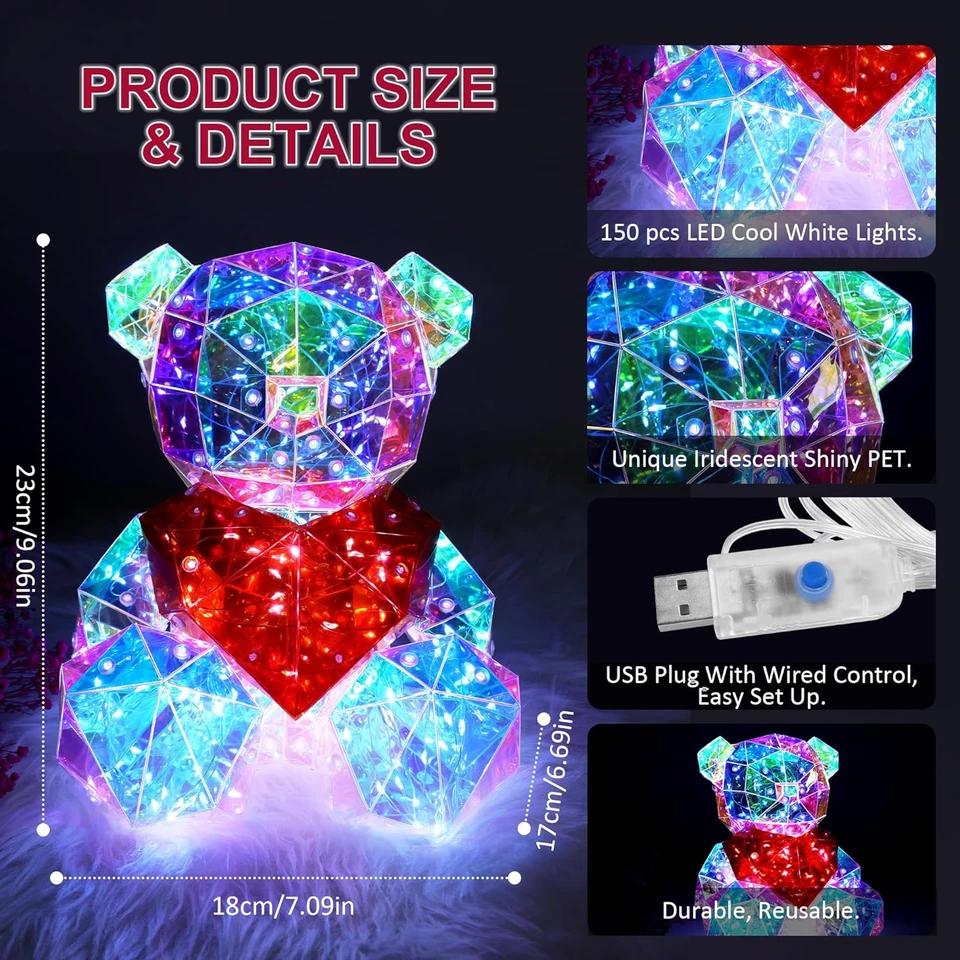 Luz nocturna Iridiscente Love Bear - Peluche LED de escritorio para decoración colorida Foto 3 de 4
