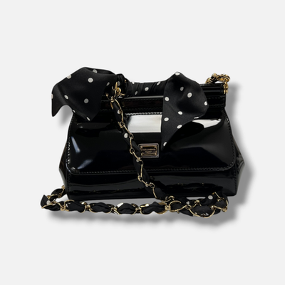 Dolce & Gabbana Women's Black Silk Scarf Top Handle Leather Bag | eBay