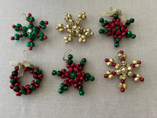 Lot of 6 Metal Christmas Jingle Bell Ornaments Gold, Red, Green 4"