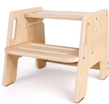 Toddler Step Stool, Wooden Height-Adjustable 2-Step Stool for Kids, Potty Tra...