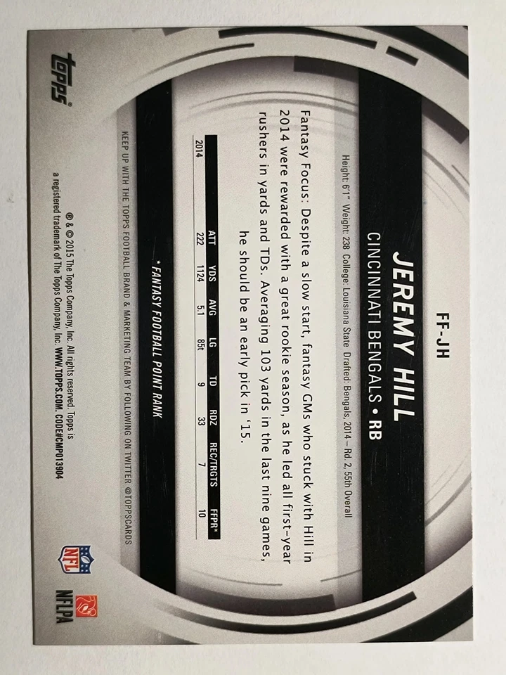 2015 Topps Fantasy Focus #FFJH Jeremy Hill - Image 2 of 2