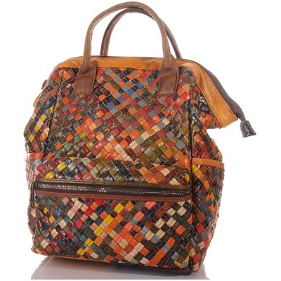 Backpack women's real leather city backpack pachwork braided colorful 30688