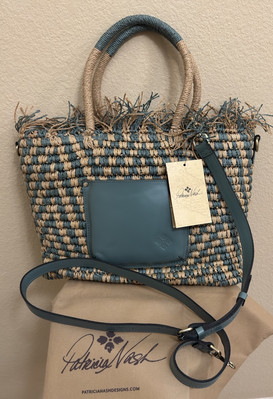NWT PATRICIA NASH Villora Top Handle crossbody Tote Sage Taupe Straw Leather