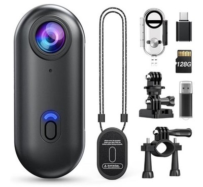  4K Action Camera, 128GB Wearable Sports Camera with Waterproof Case, Magnetic