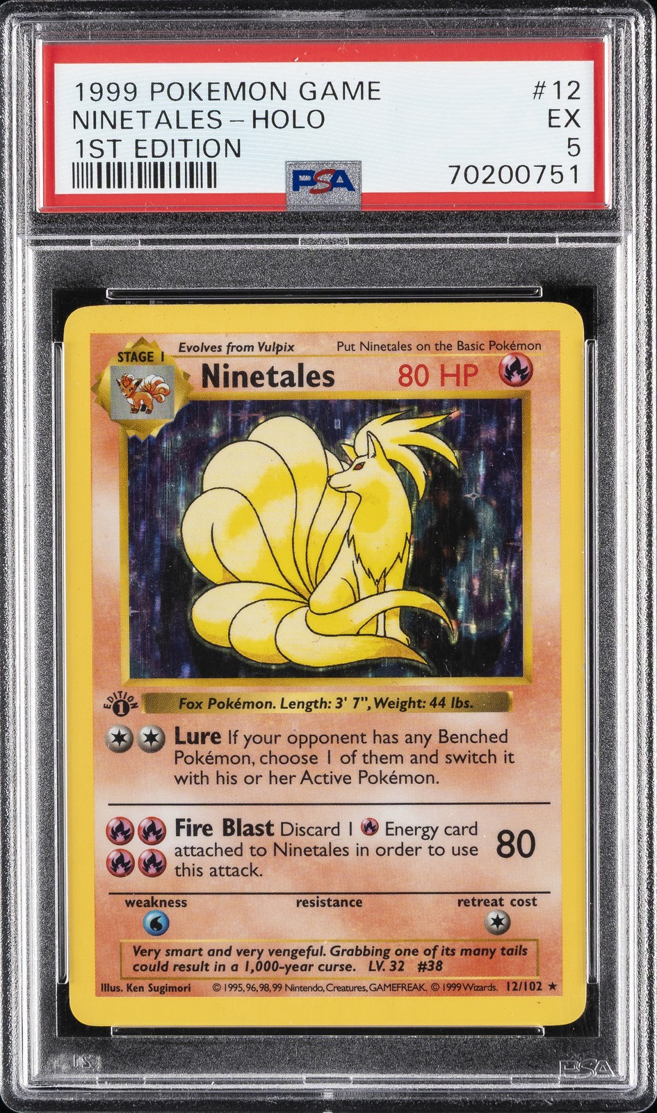 1999 POKEMON GAME 1ST EDITION #12 NINETALES-HOLO PSA 5
