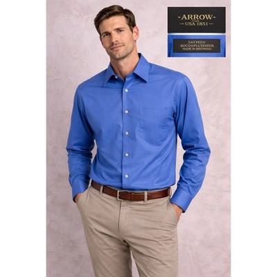 Vintage Arrow Blue Dress Shirt Mens Medium Poly Cotton Button Up Pocket