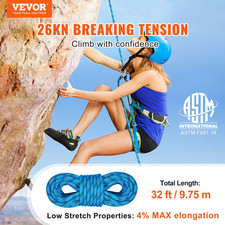 VEVOR Static Climbing Rope, 32 ft Outdoor Rock Climbing Rope