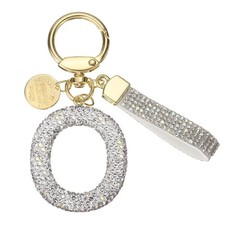 Initial Letter Keychain Cute Letter-O Sparkly Rhinestone Key Chain Charm White
