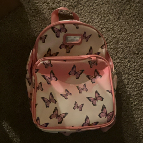 Madden Girl Pink/White Butterfly Faux Leather Mini Backpack Zip Top Handle