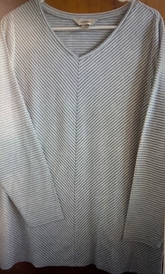 CJ Banks Womens Plus Sz X/1X Blue/White LS V-Neck Textured Tunic Style Top/Shirt