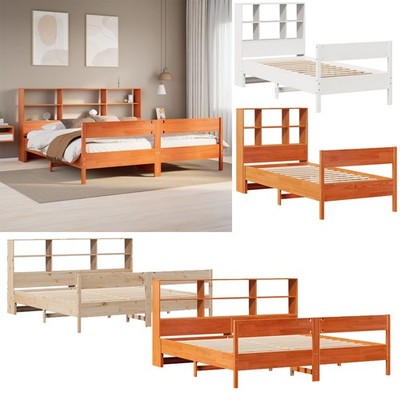 Massivholzbett Einzelbett Bettgestell Singlebett Bett mit Regal ohne Matratze
