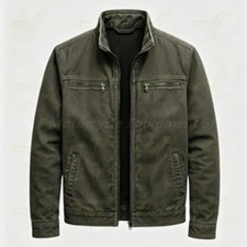 Mens Retro Casual Workwear Jacket Cotton Long Sleeve Coat