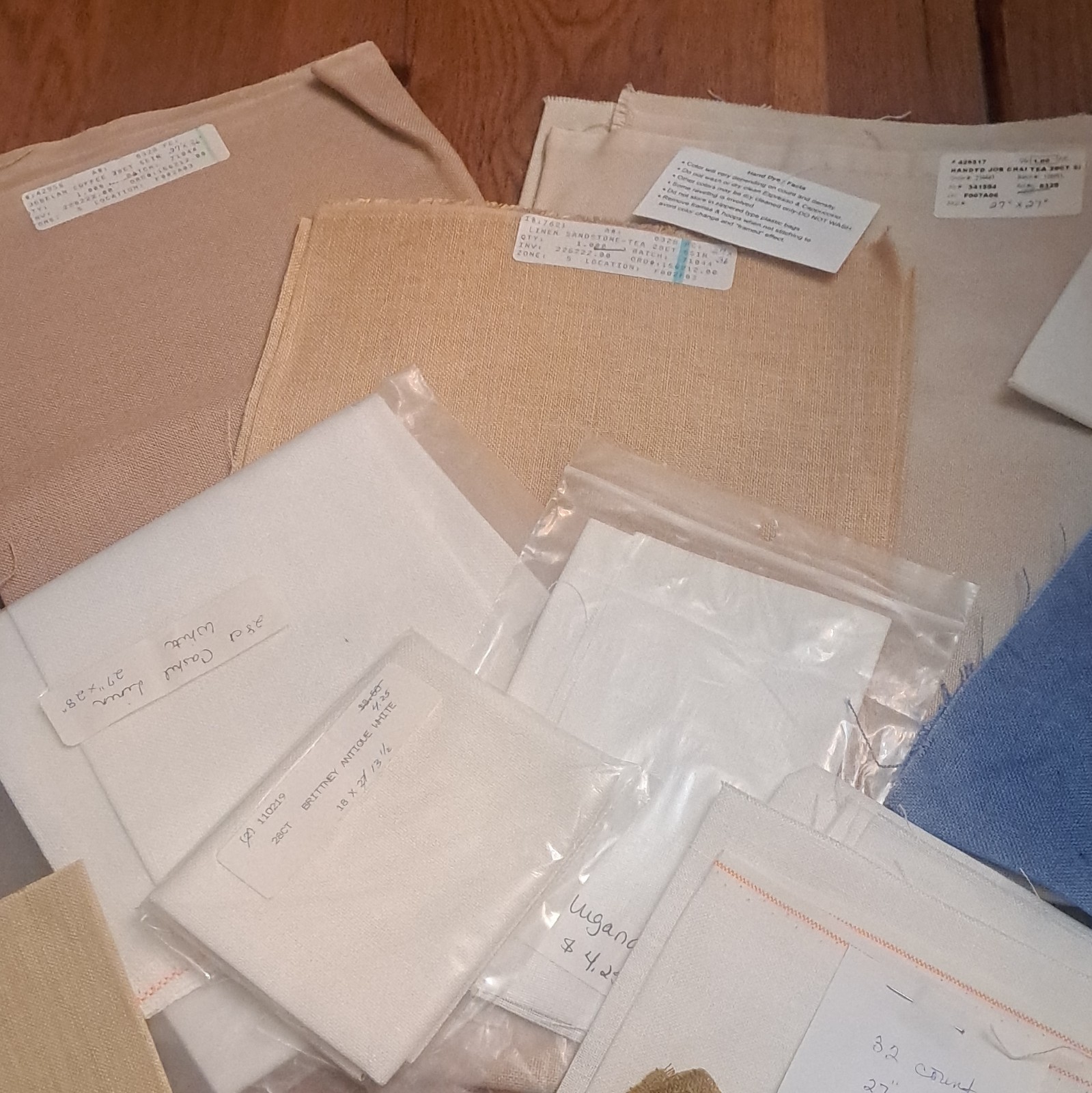 20 + LG. Multicolor cross stitch Fabric Pieces Lot Assorted Linen Pieces - second product detail image