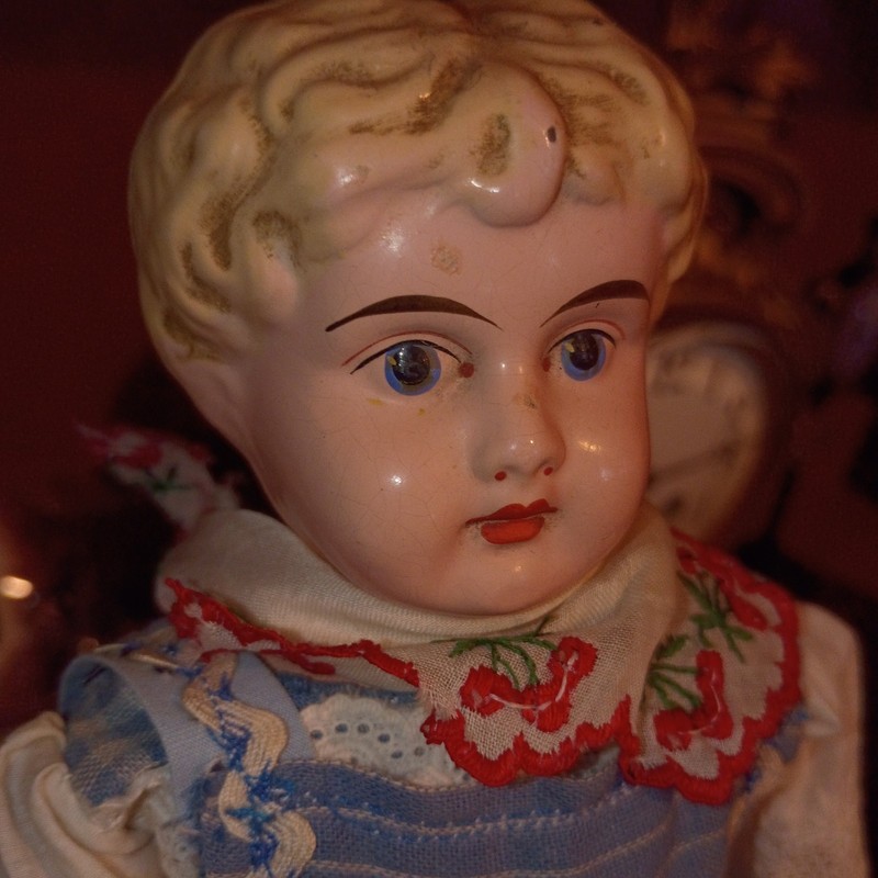 11"Ant Porcelain ?German Blonde China Head Doll #3 And Signed With The Sun Symbo